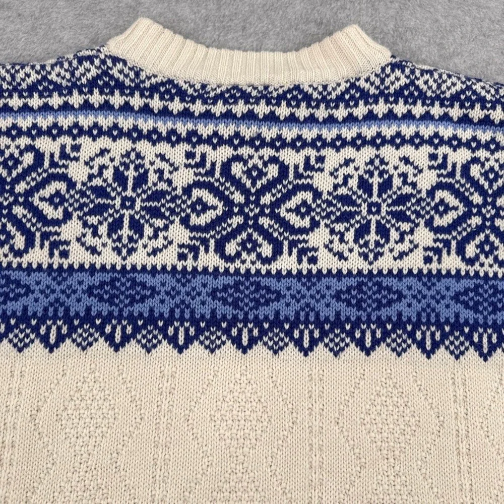Vintage Meister Sweater M Mens Nordic Wool Blend Blue Cream Fair Isle Pewter